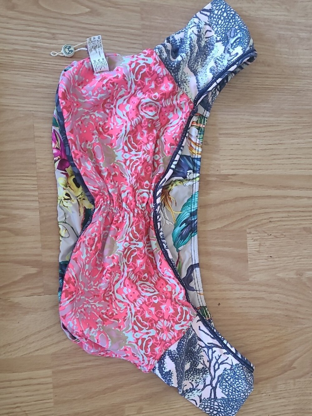 Maaji Pink Patterned Bikini Top with Navy Trim